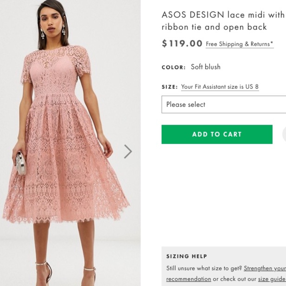 ASOS Design MIDI lace midi dress with ribbon tie